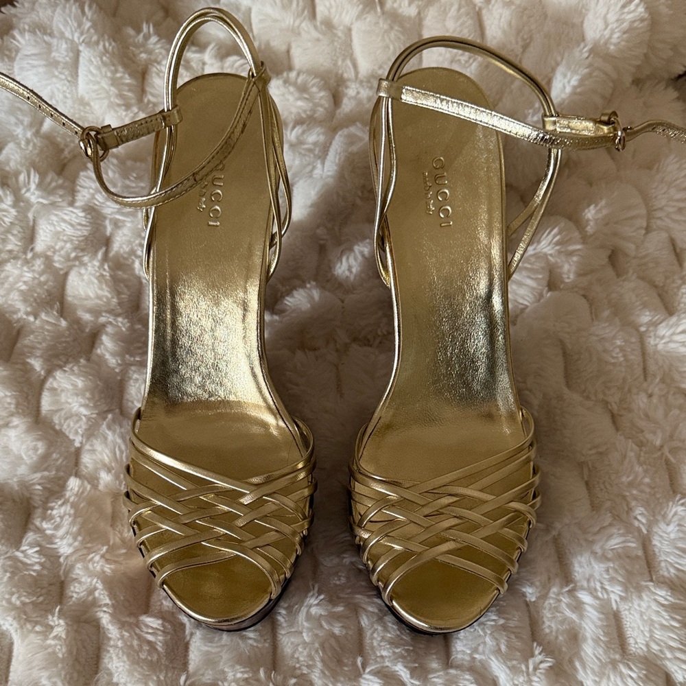 Gucci Metallic Gold Strappy Heels